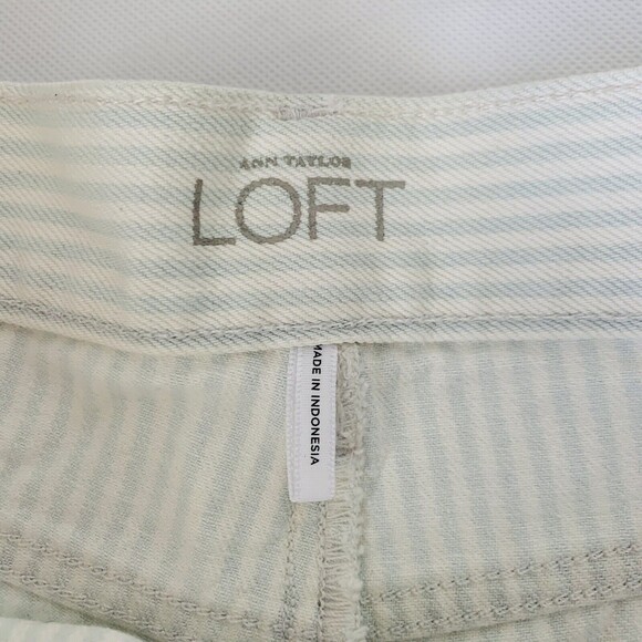 LOFT Denim Shorts 25 Pastel Blue White Candy Stripe Raw Hem Cutoff Preppy Beach - Picture 4 of 10